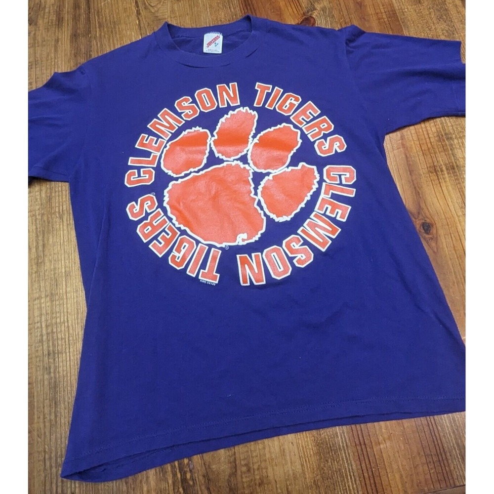 Vtg Clemson Tigers Jerzees USA Single Stitch Purple T-Shirt Medium